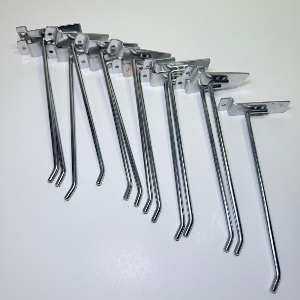 Lot of 13 Chrome Slatwall Display Hooks 8 Inch Retail Store Fixtures Garage